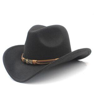 Black Western Cowboy Cowgirl Hat, Skull Ace Band, Felt Wide Brim Men Women Rodeo